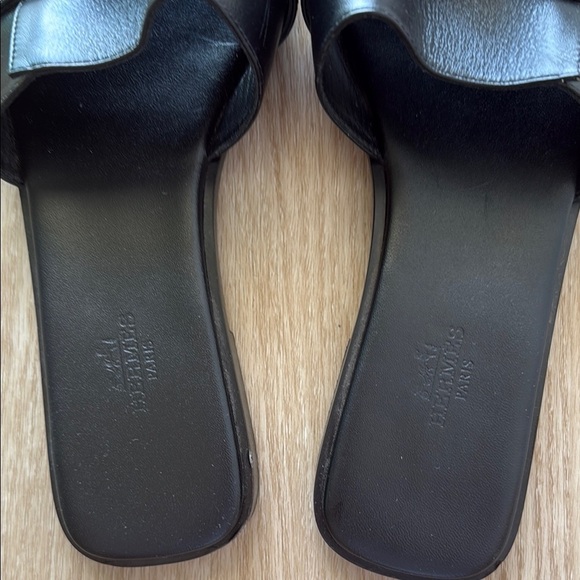 Hermes Giulia Black Slide Sandals with Gold Clasp - Picture 10 of 13